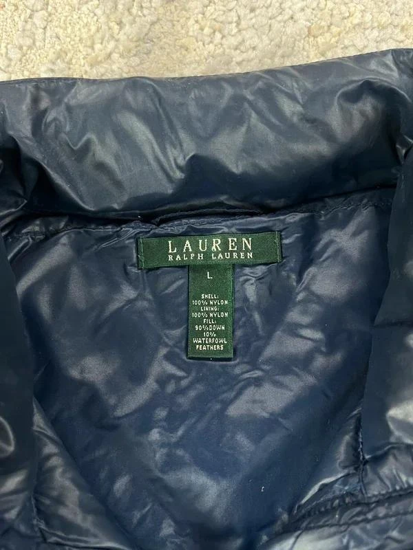 Vintage Ralph Lauren Women Navy Diamon Pattern Puffer Vest Hooded Full Zip Jacke – photo 4
